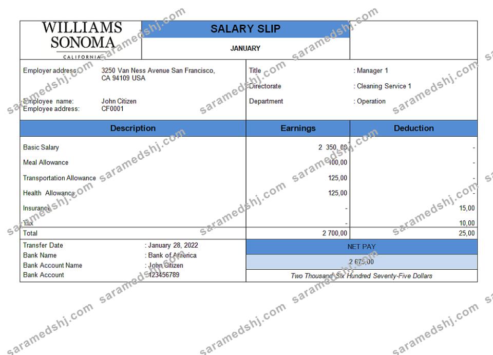 USA retail company employee sheet template in Word and PDF format, version 2